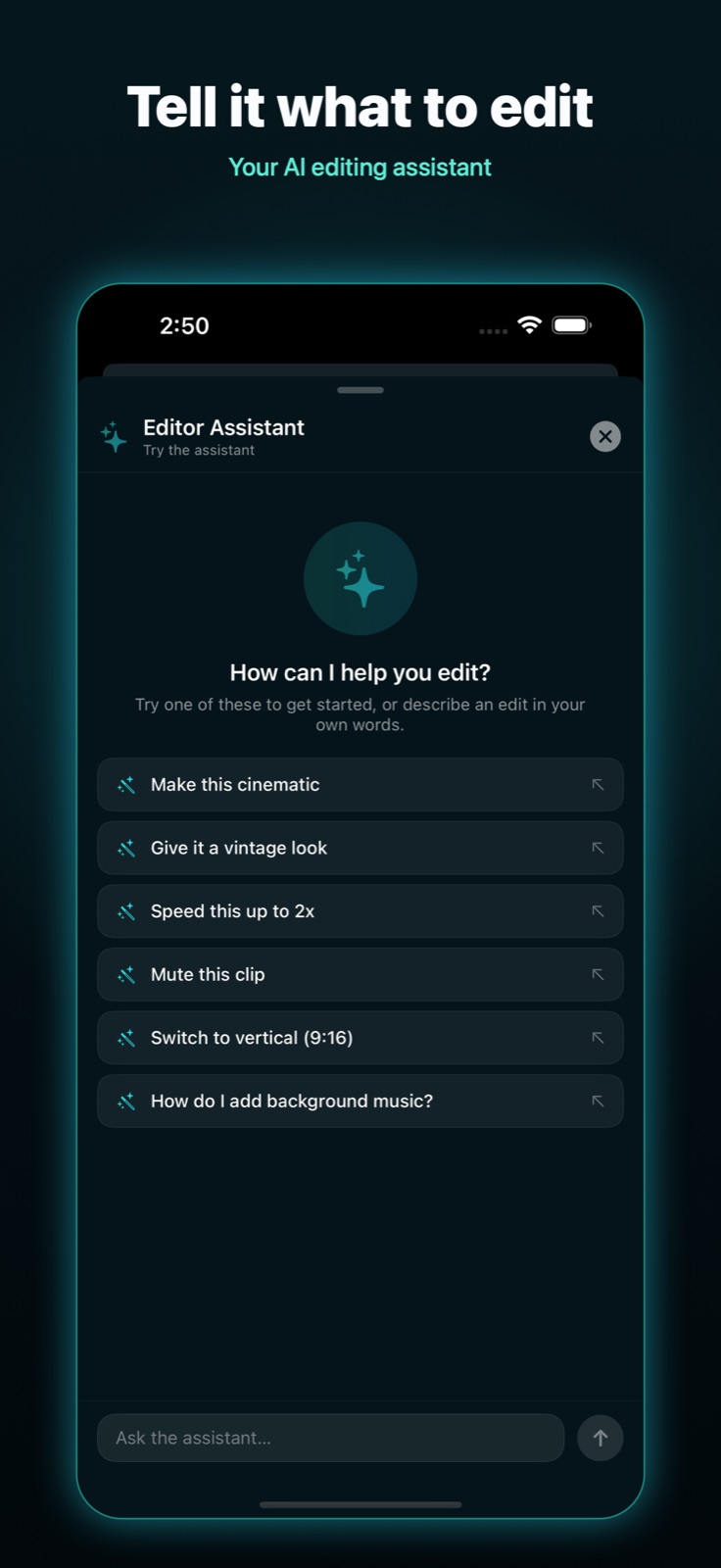 AI assistant - edit your video by chatting in plain English
