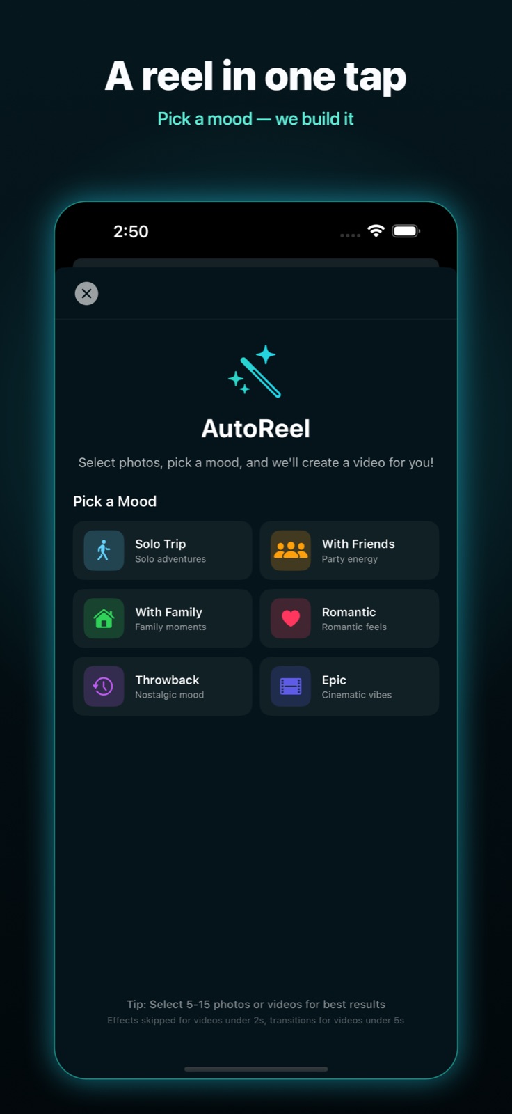 AutoReel - turn your photos and clips into a finished, music-synced reel with one tap